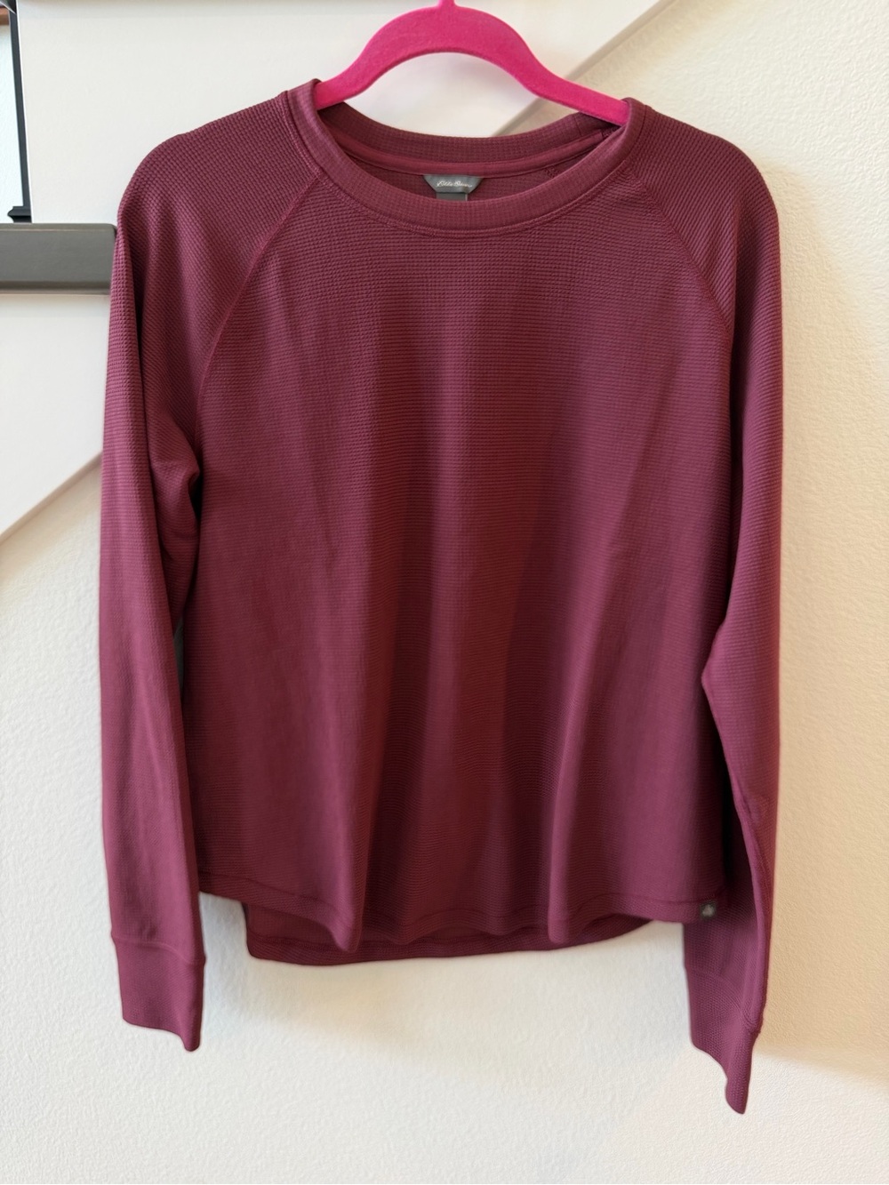 Eddie Bauer Waffle Knit Crewneck Sweatshirt - Burgundy